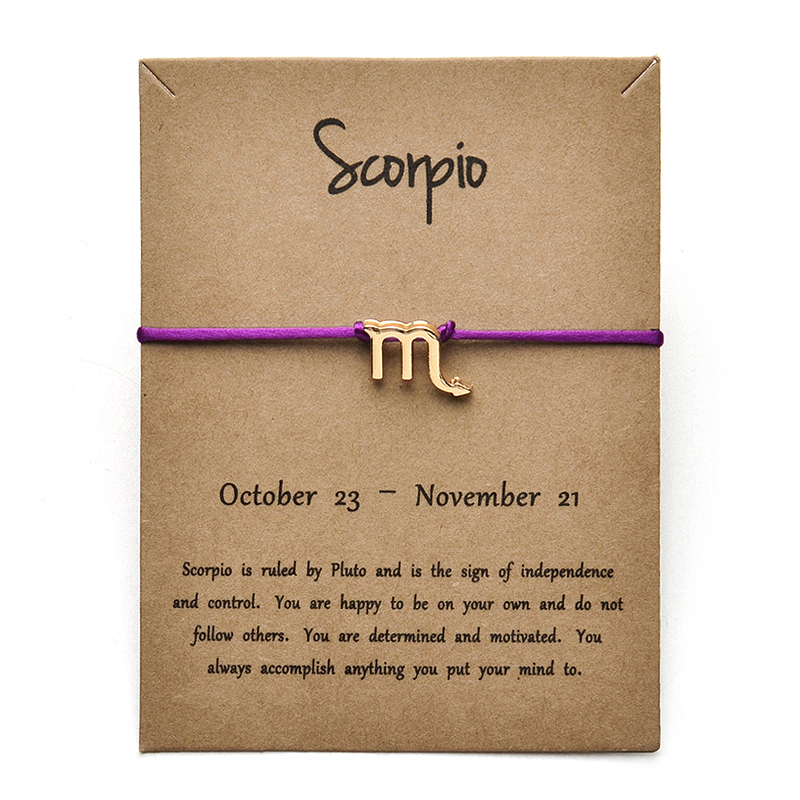 

Purple Colors Gold Card Fashion Jewelry 12 Constellations Zodiac Woven Bracelet Bangles For Women