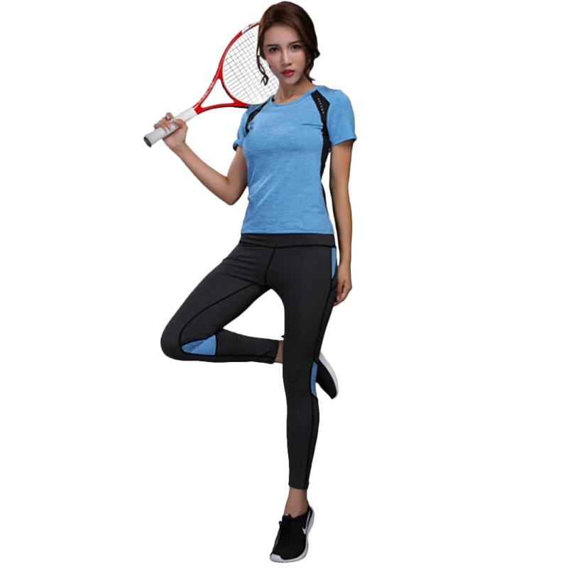 

Women professional Sportswear Yoga Set Gym Fitness Clothes Tennis Shirt+Pants Running Leggings Workout Sport Suit Tracksuit, Blue