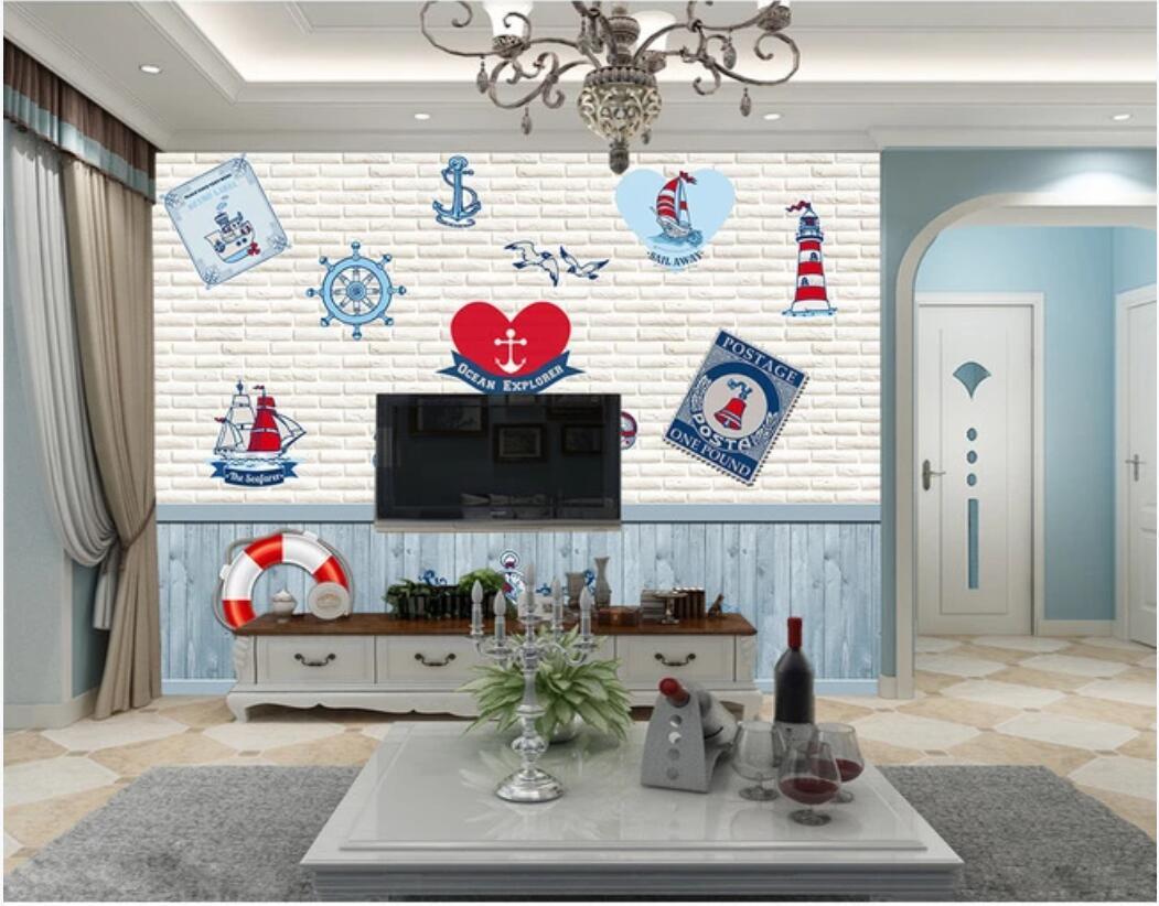 

3d room wallpaper on a wall custom photo mural Ocean logo Mediterranean style background wall wallpaper for walls 3 d, Non-woven fabric
