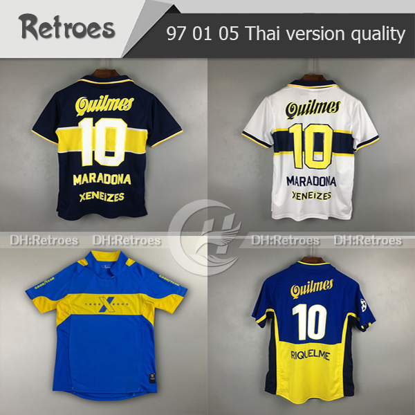 

97 98 Boca Juniors 10 Maradona Retro Soccer Jersey 2001 ROMAN 1996 1998 PALERMO Football Shirts Maillot 96 97 RIQUELME Camiseta de Futbol, Black;yellow