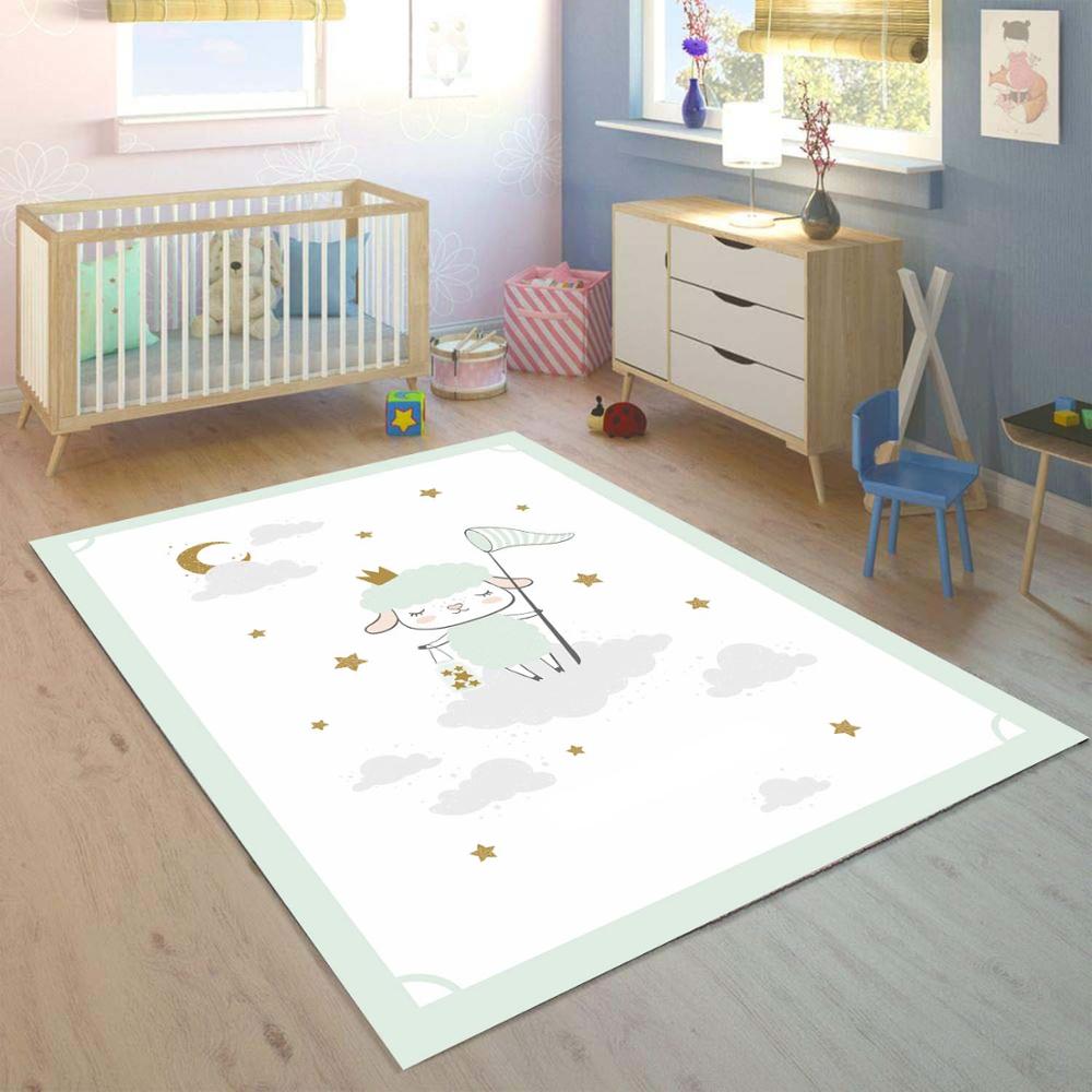 

Else Gray White Clouds Little Lamp Stars 3d Print Non Slip Microfiber Children Kids Room Decorative Area Rug Mat, As pic