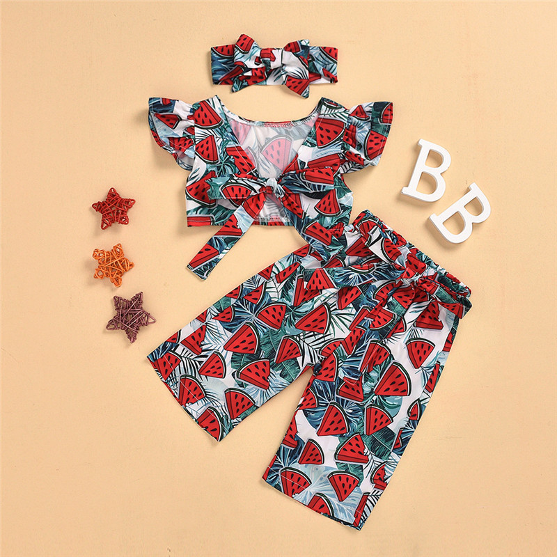 

Toddler Girl Clothes Children Clothing Girls Outfits Child Kid Girl Watermelon Print Strap Crop Top Long Pants Summer Outfits, Red