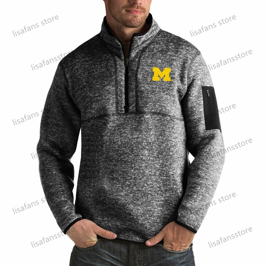 

Michigan Wolverines Pullover Sweatshirts Mens Fortune Big & Tall Quarter-Zip Pullover Jackets Stitched College Football Sports Hoodies, As shows