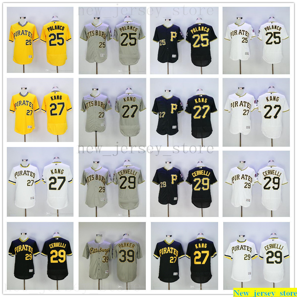 

2019 Mens Women Youth Baseball 25 Gregory Polanco Jersey Stitched 27 Jung Ho Kang 29 Francisco Cervelli Jersey gray white black yellow, Blue;black