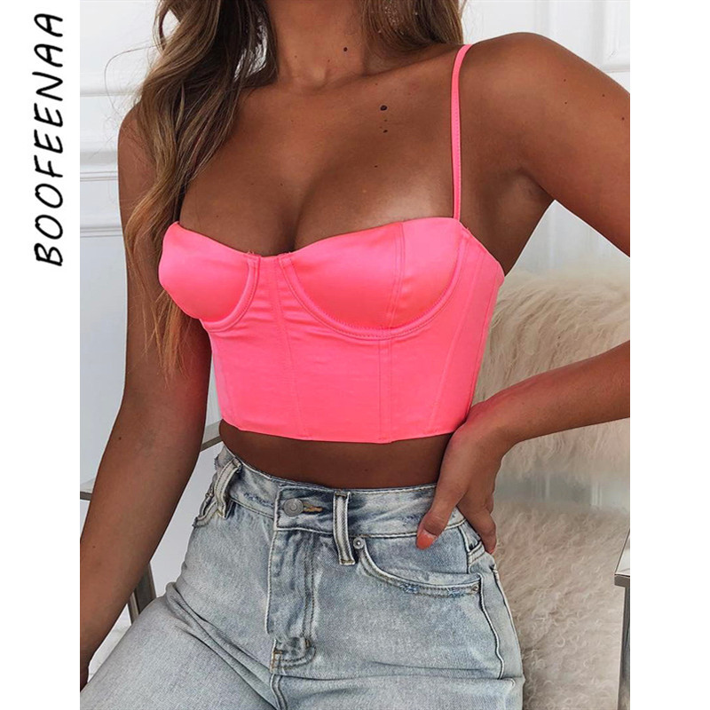 

BOOFEENAA Sexy Bustier Crop Top Women Clothes 2020 Rave Festival Club Wear Lime Green Hot Pink Black Summer Tank Tops C66-G87