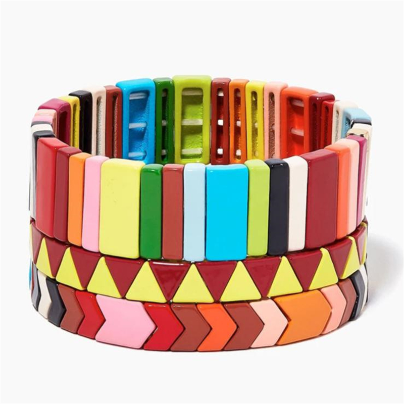 

Beaded, Strands Bohemian Street Pography Bracelet Adjustable Handmade Bangles Braided Stackable Enamel Multi Color Tile Friendship