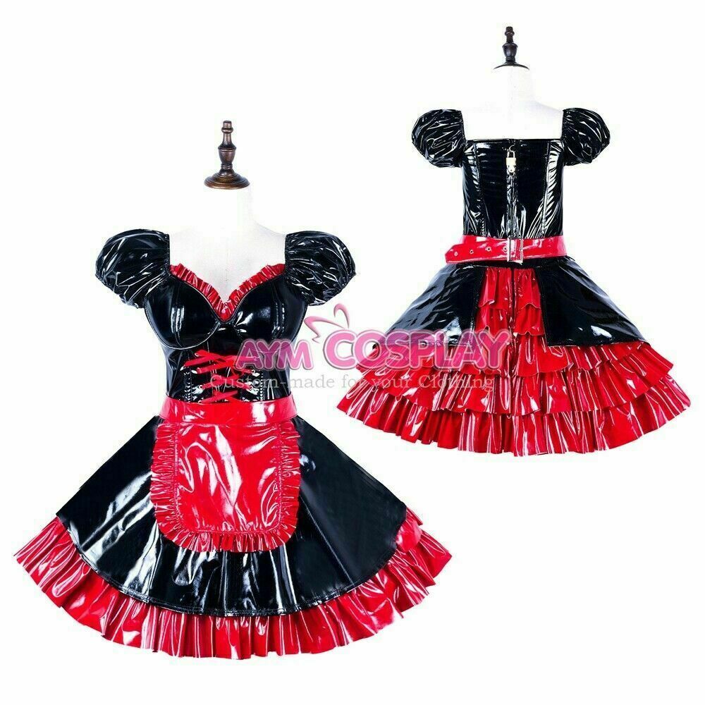 

PVC sissy maid dress lockable cross vinyl CD/TV Tailored-made, Pink