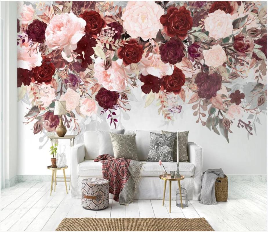 

Custom photo 3d wallpaper European abstract watercolor rose flower room home decor 3d wall murals wall paper for walls 3 d, Non-woven