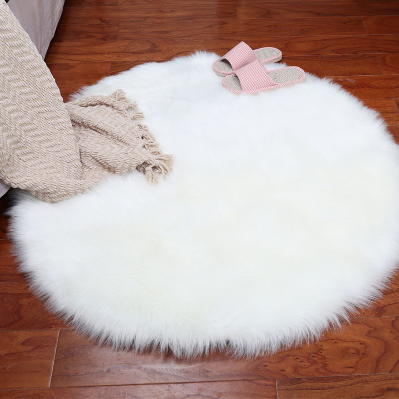 

Round Carpet Faux Wool Living Room Bedroom Carpet Livingroom Long Plush Blanket Sofa Cushion Bay Window Pad Comfortable Fur Rug, Gray