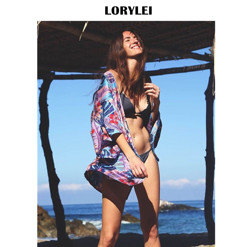 

2020 Bohemian Tropical Printed Loose Summer Women Beach Wear Kimono Cardigan Plus Size Women Tops and Blouse Shirts Sarong Q937, Multi