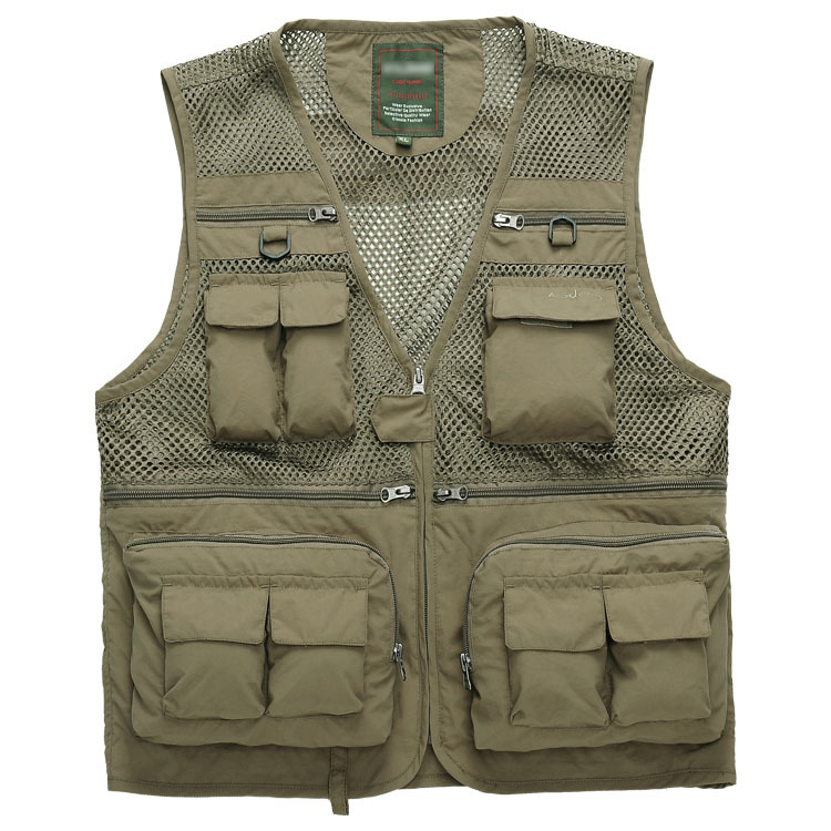 

2014 Spring New Men's bags Vest Multi-pocket clothes thin section Mesh Photography Waistcoat Wholesale, Army green
