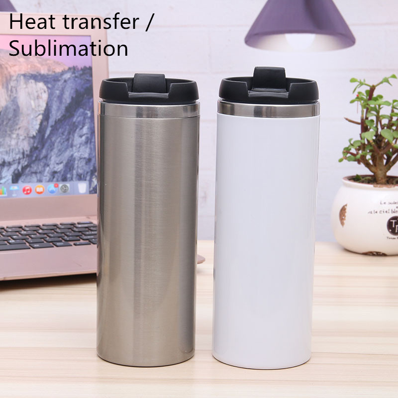 

Sea shipping 420ml double wall stainless steel sublimation heat transfer water bottle insulated tumbler coffee mug with flip lid, Customize