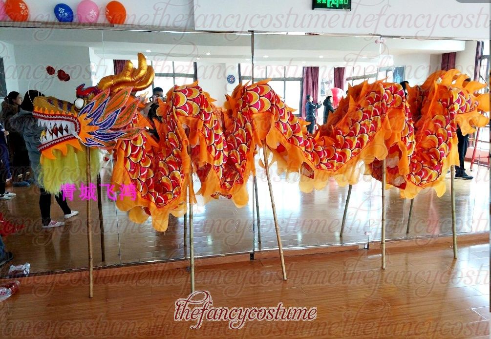 

Size 5 # 10m 8 students silk fabric DRAGON DANCE parade outdoor game living decor Folk mascot costume china special culture holiday party, Blue +8pcs poles