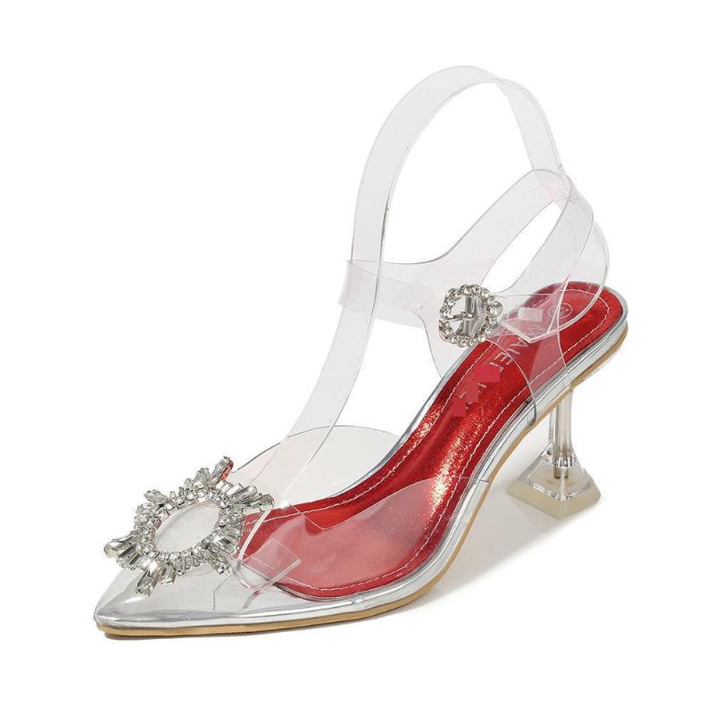 

Odinokov Pvc Transparent Crystal Shoes 2020 New Pointed Odd Heel Shoes Stiletto Ladies Sun Decoration Wild Woman Pumps Big Size, Gold