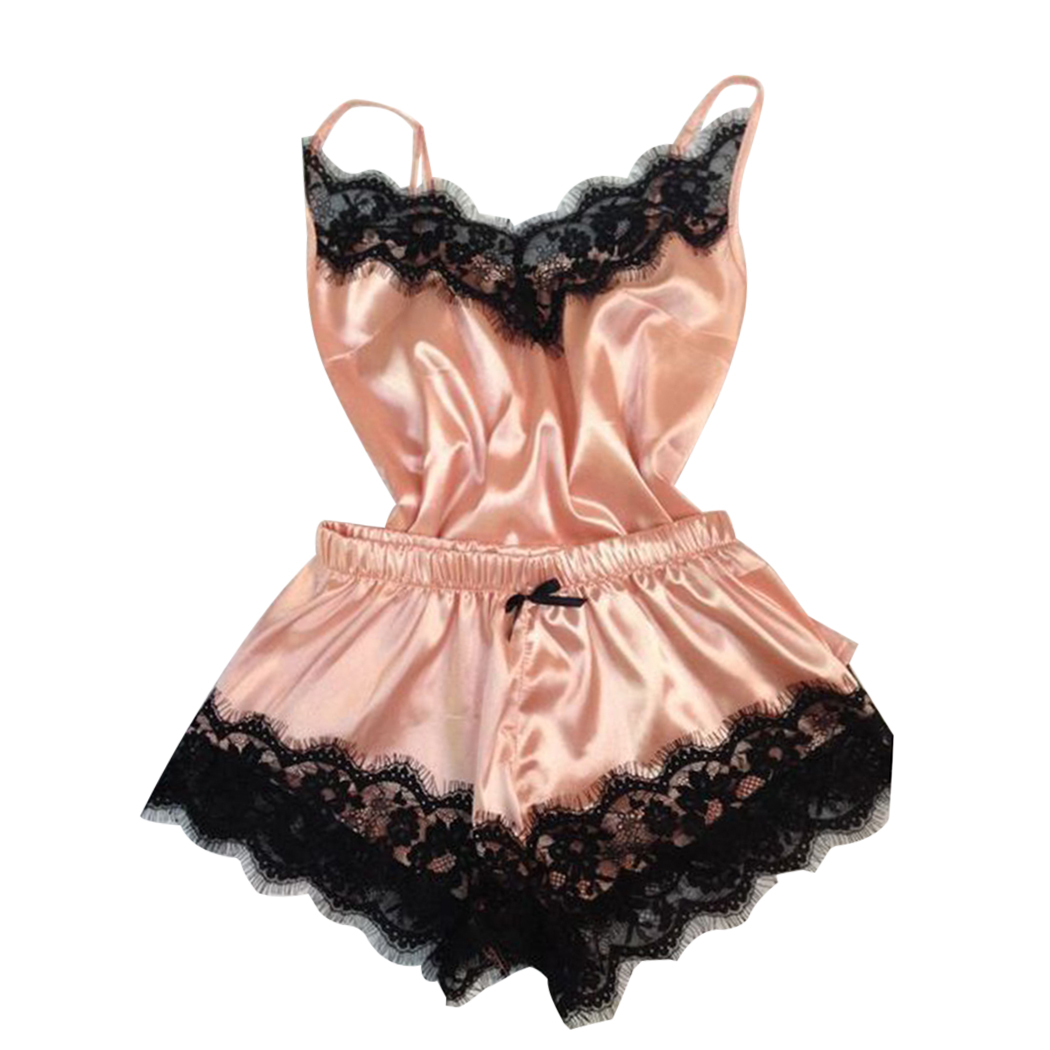 

Summer Women Pajamas Sets Nightwear Lace Silk Sleepwear Sexy Lingerie V Neck Nightdress Shorts Night Suit Female Nightgown A4