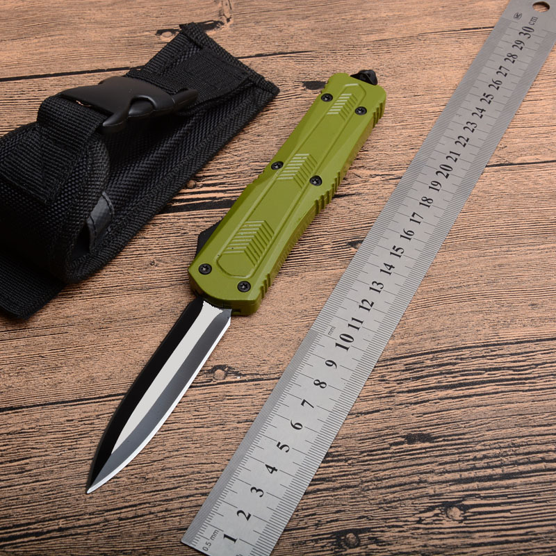 

Aluminum Handle Mic T green double blade 440 Camping Hiking Hunting Fruit Kitchen Outdoor tools Tactical Automatic Combat knife