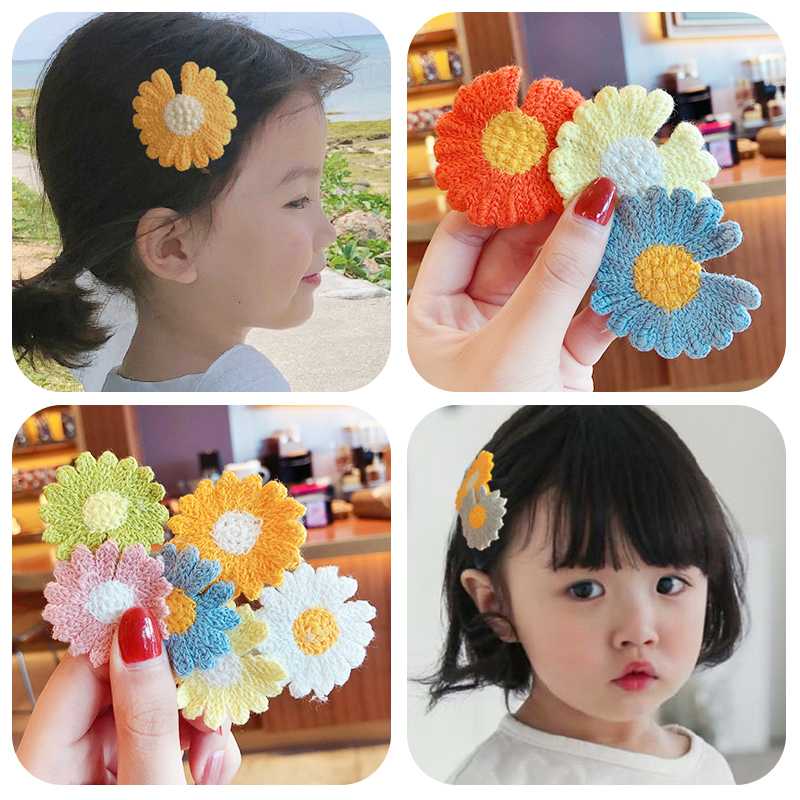

2020 New Girls Cute Candy Knitting Soft Flower Ornament Hair Clips Children Lovely Barrettes Hairpins Kid Sweet Hair Accessories, Green