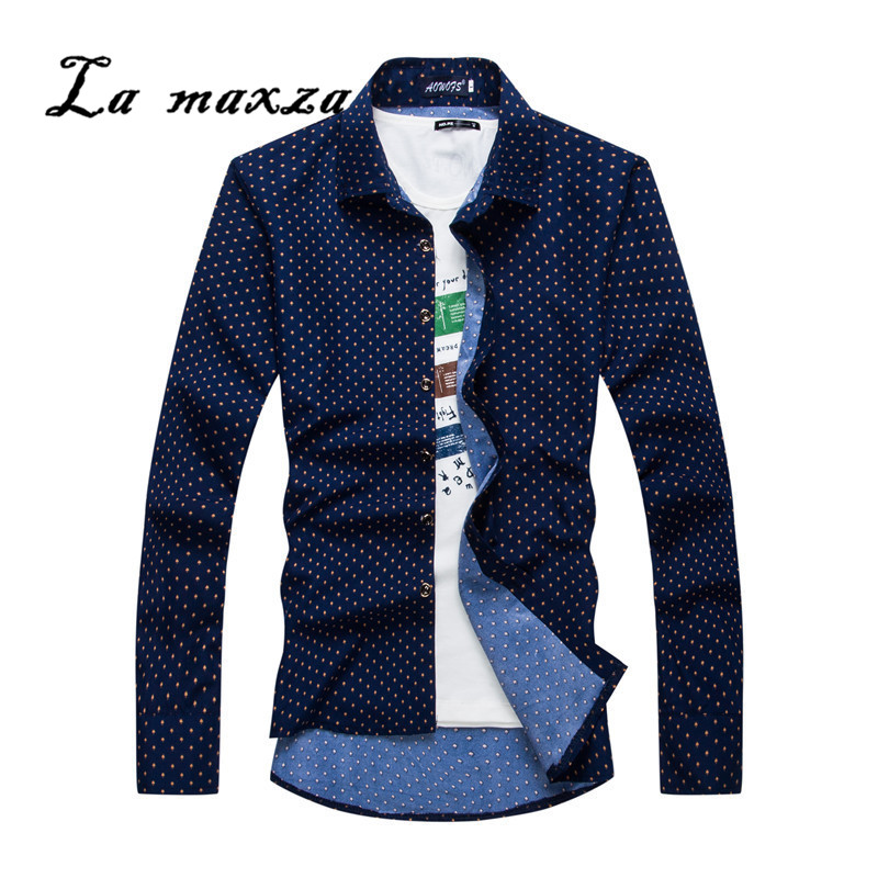 

White Print Causal Mens Shirt Cotton Men Fashion Long Sleeves Spring Shirts