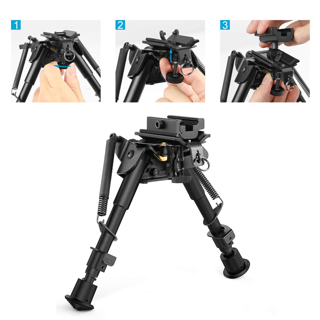 

Quick Detach 6-9 Inch Swivel Tactical Pivot Rifle Bipod Long Range shooting with Built-in Podlock