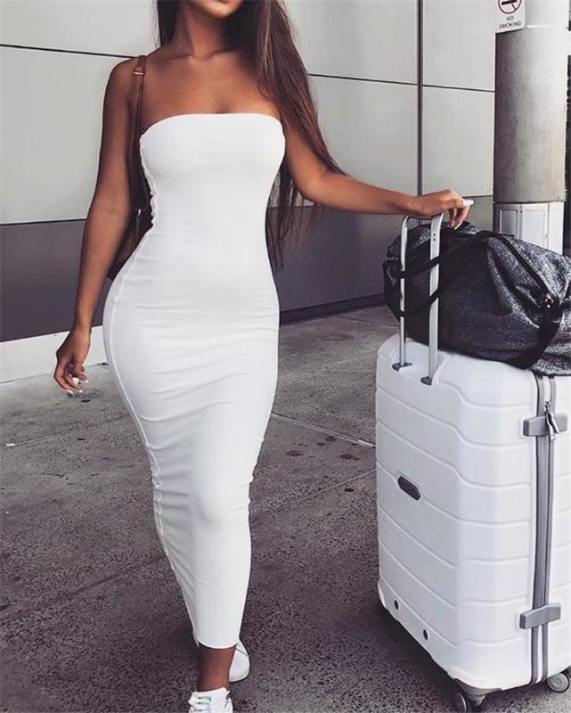

White Women Body Off Shoulder Long Maxi Dress 2020 New Sexy Women Bodycon Summer Dress Solid Bodycon Party Sundress, Blue