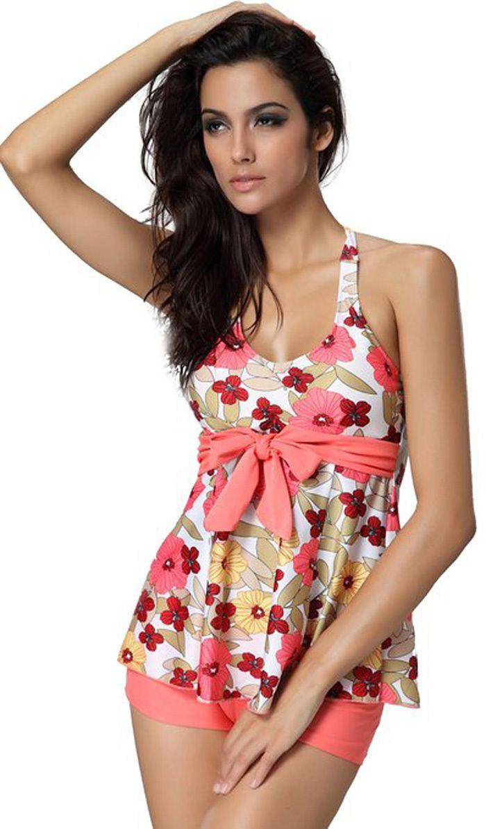 

Two Pieces Swimsuit Women Swimwear Push Up Tankinis Set Floral Parttern Summer Ladies Swimwear Women's Clothing Plus Size M, Black