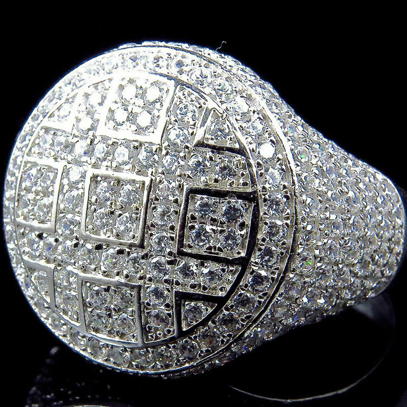 

New Hip Hop Round CZ Rings Men's Silver Color Iced Out Cubic Zircon Luxury Jewelry Ring Gifts