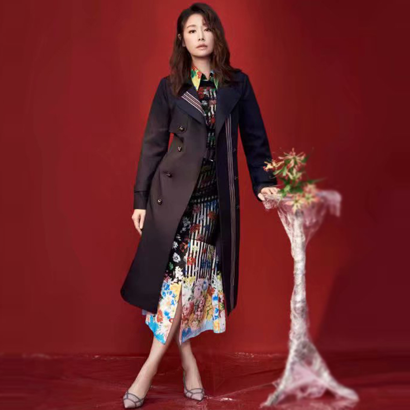 

2019 Autumn Winter Women Clothes Elegant Turn Down Collar Single Breasted Long Coat Fashion Striped Sashes Slim Trench Coat, As pic