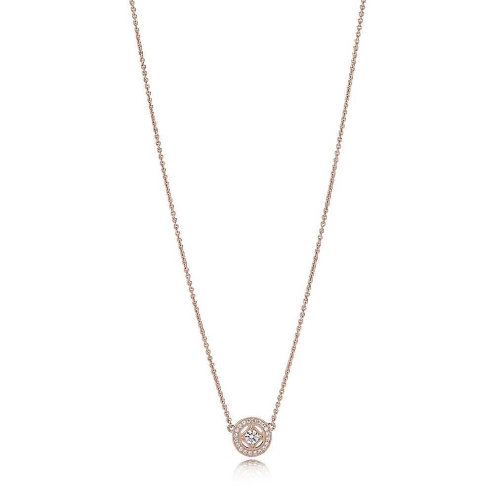 

2018 NEW 925 Sterling Silver Vintage Pandora Allure Necklace Rose & Clear CZ Elegant Temperament Suitable Girl Gift Clavicle Chain