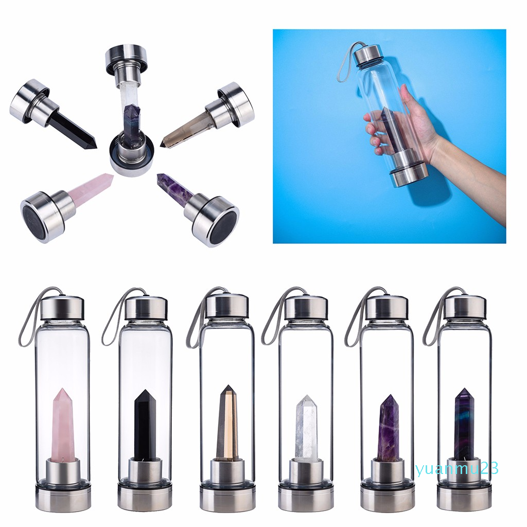 Wholesale-fast shipping MUQGEW Transparent Water Bottle Quartz Crystal Glass Bottle Natural Crystal Point Healing Obelisk Wand Elixir-image-544721169