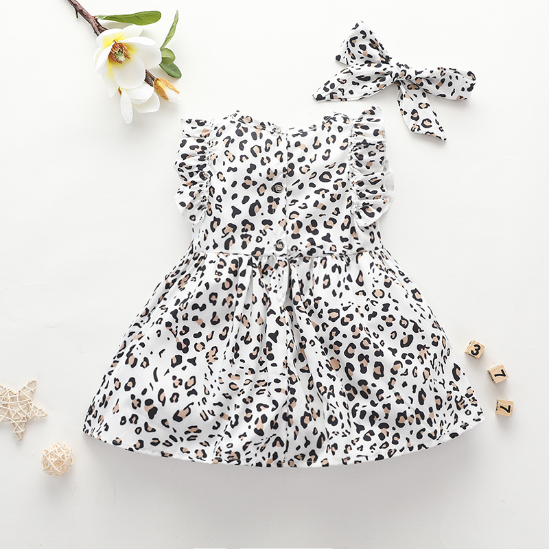 

Cute Baby Girl Dress for Summer New Children Girl's Floral Print Princess Dress Leopard Girl Dresses Animal Print Party Clothes, Ah1064white