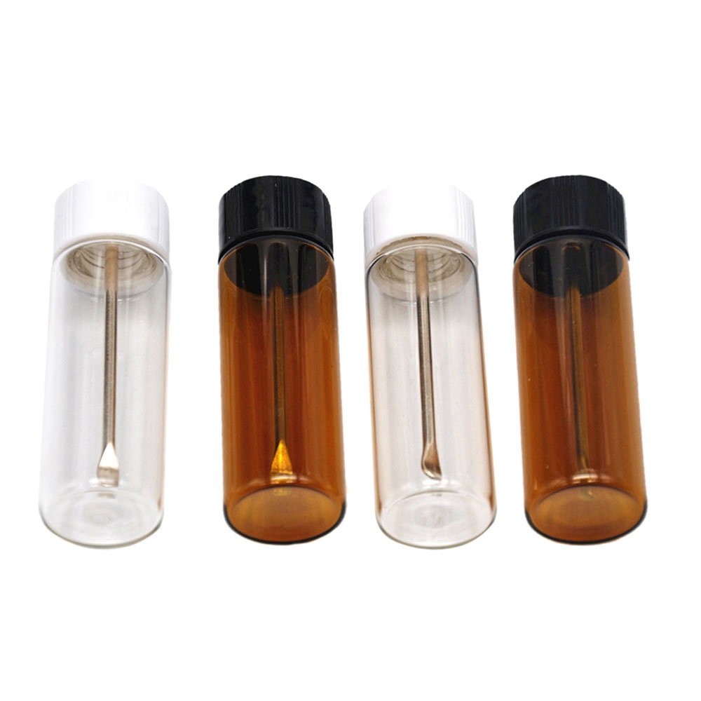 

Mini 64MM Snuff Bottle With Stainless Steel Metal Spoon Snuff Snorter Sniff Sniffer Dispenser Nasal Smoking Pipe Glass Pill Bottle Case