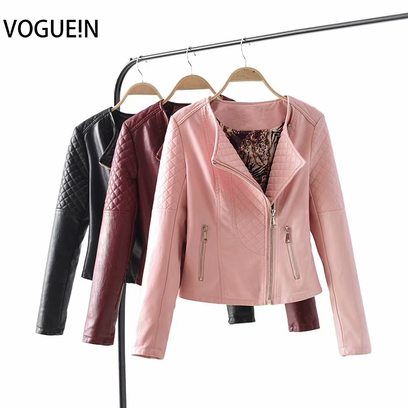 

VOGUEIN New Womens Faux Leather PU Burgundy/Black/Pink Motorcycle Quilted Jacket Coat Wholesale
