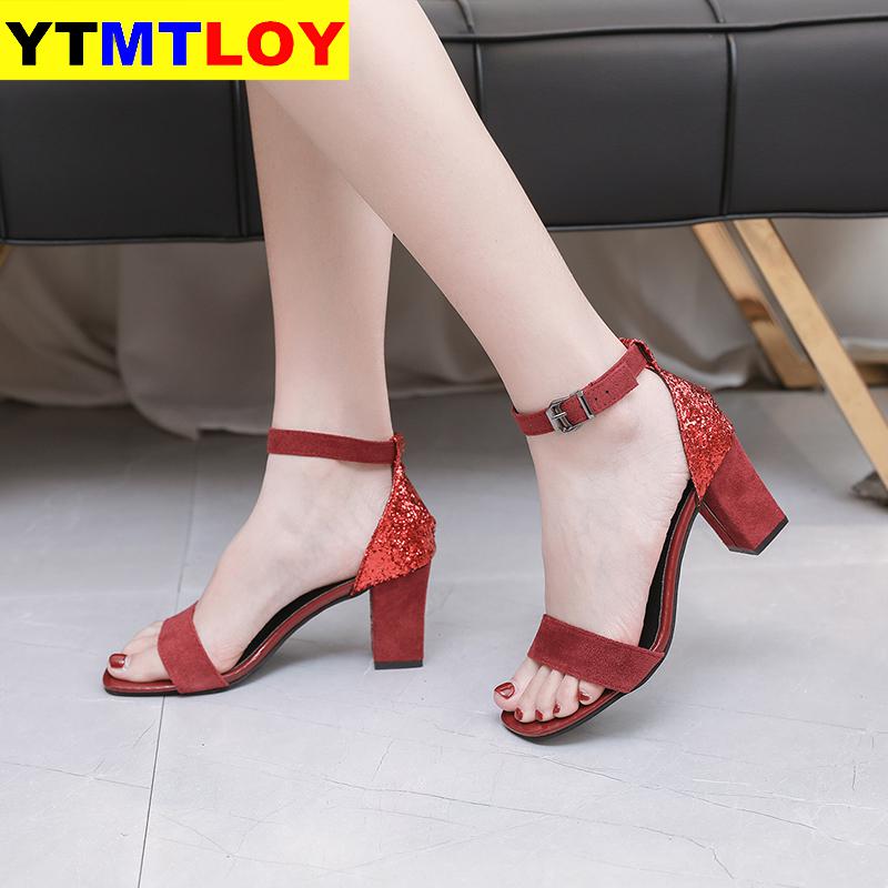 

Open Toe Heels Block Heel Shoes Female Sandals Fashion Leather Sandals Women High Heels Women Gladiator Casual, Black