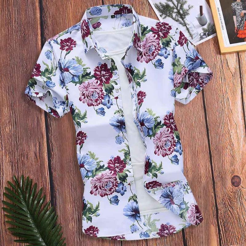 

Fashion Men Shirts chemise homme Loose Hawaii Short Sleeve Printed Turn-down Collar Shirt Tops Blouse Men camisas para hombre, Multicolor
