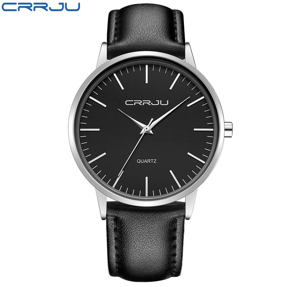 

7mm Ultra Thin Men's Watches Top Brand Luxury CRRJU Men Quartz Watch Fashion Casual Sports Watches Business Leather Male Watch, Slivery;brown