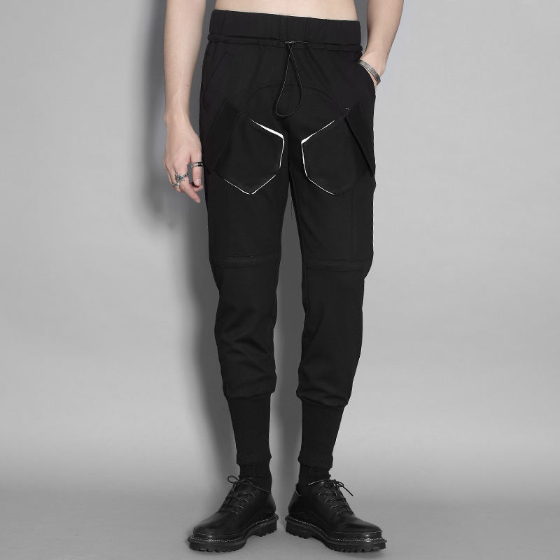 

2020 spring and summer individual pocket splicing bump color slim body small feet nine minutes pants male, Black