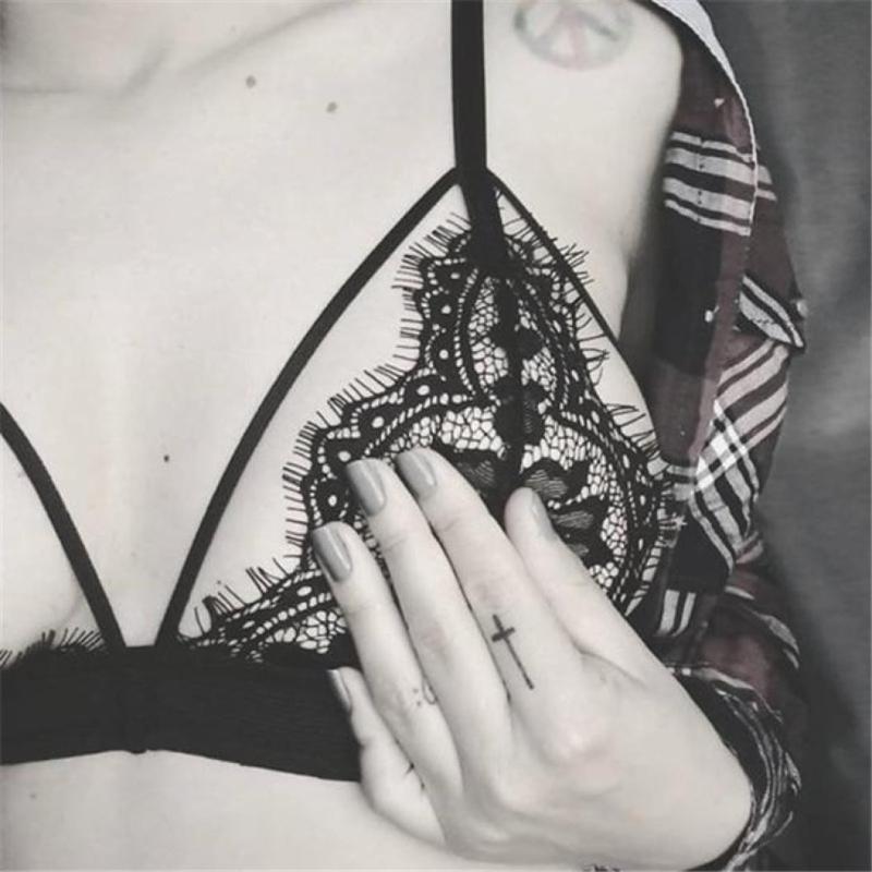

Halter Bralette Women crop top Hollow Out Translucent Sheer Lace Strap Lingerie summer Tops Colete Feminino Cropped #5, Black