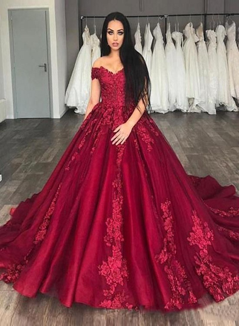 red bridal train dresses