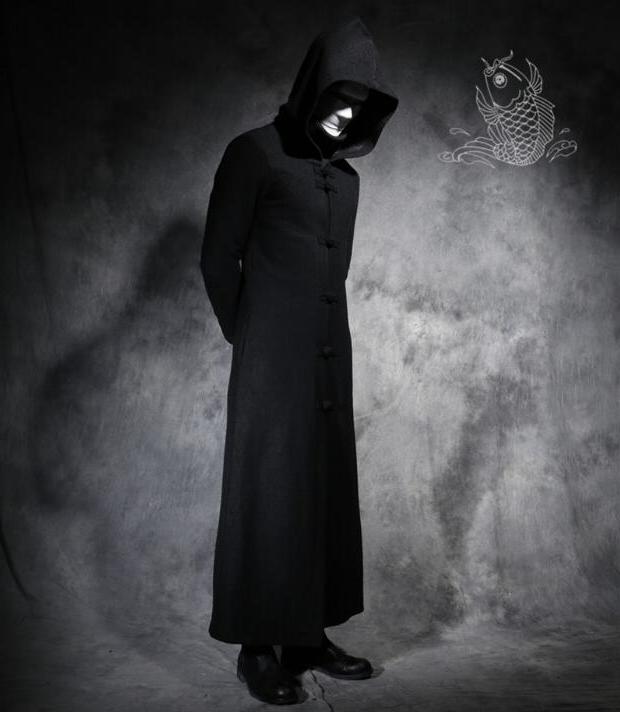 

Hot Men' Korean Slim long section wool coat Chinese style retro plate buckle tide men personality jackets stage costume -3XL, Black