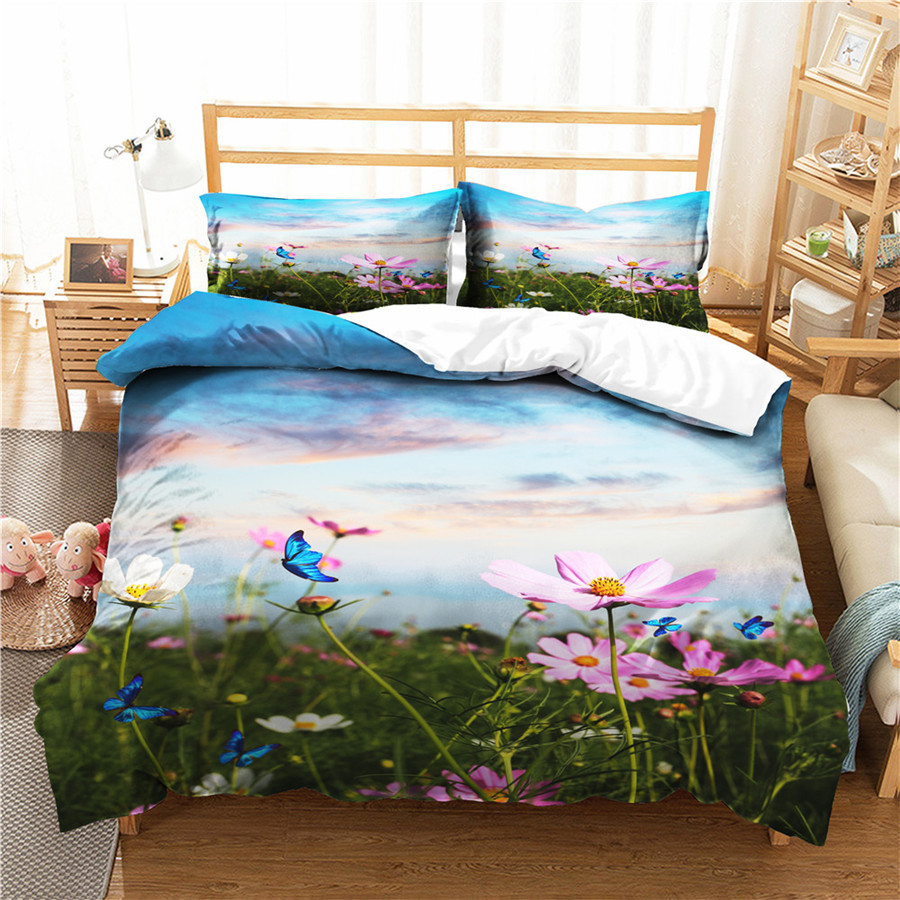 

A Bedding Set 3D Printed Duvet Cover Bed Set Flowers Plant Home Textiles for Adults Bedclothes with Pillowcase #XH18, As pic