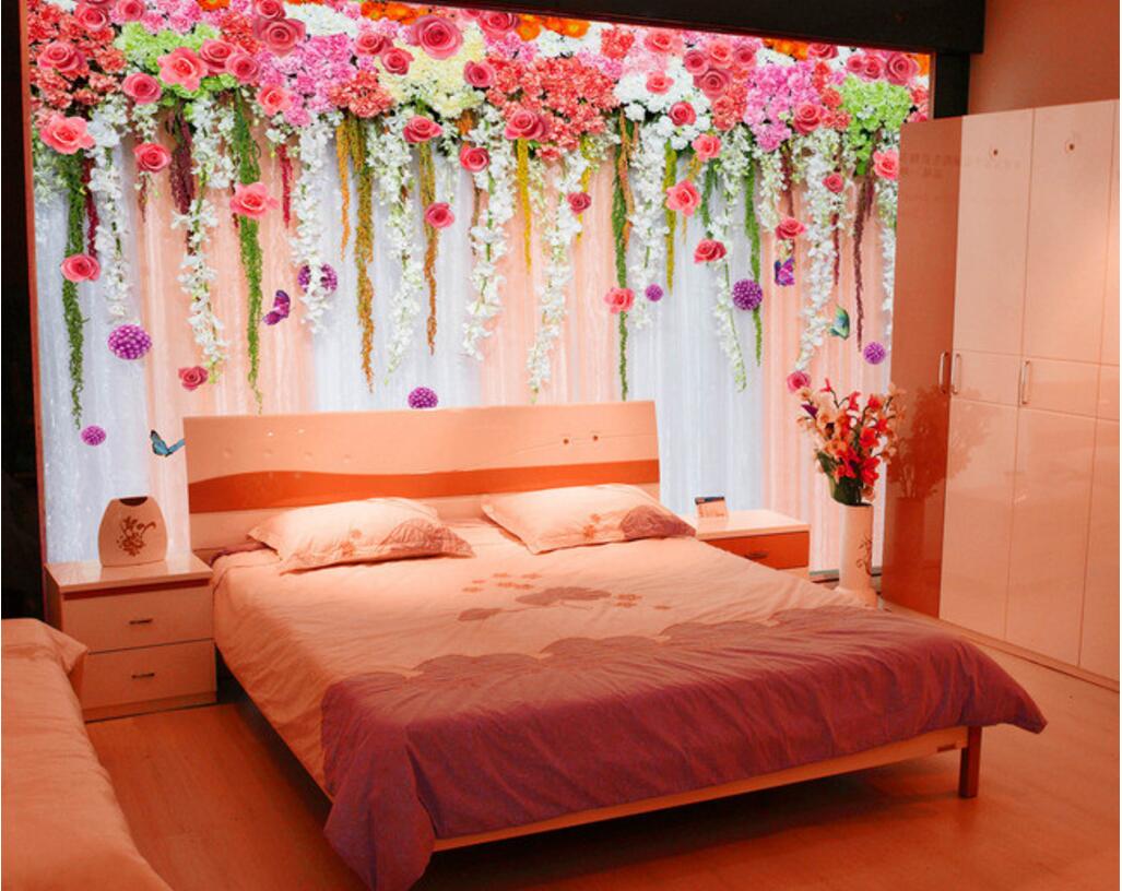 

WDBH custom photo 3d wallpaper Rose flower curtain tv background painting living room Home decor 3d wall murals wallpaper for walls 3 d, Non-woven