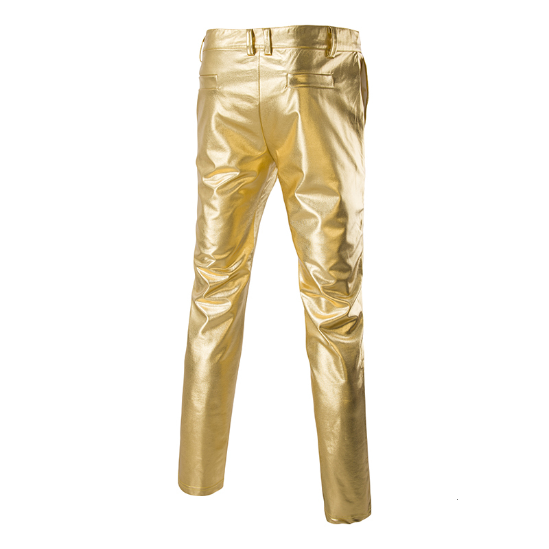 2020 Fashion Night Club Men Bright Gold Color Pants Casual Men Cotton ...
