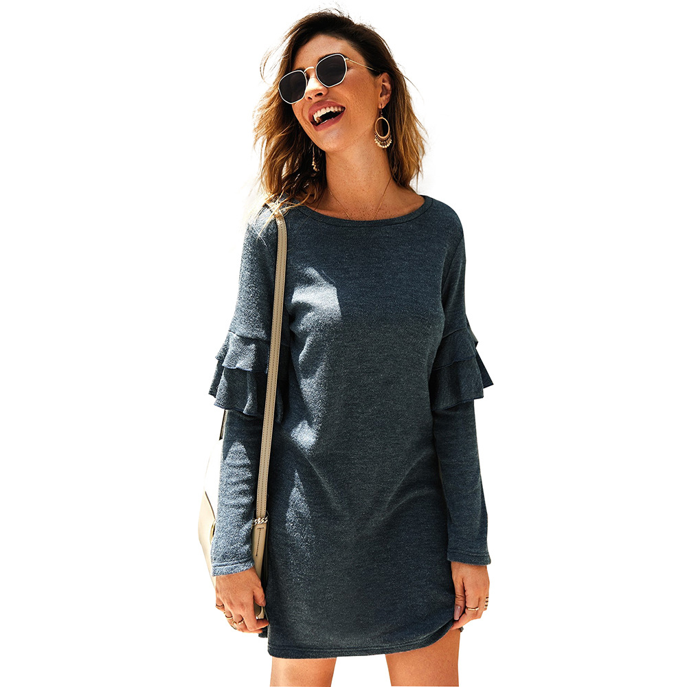 

Original design women's European leg of the new cross-border knitted sweater dress 2019 autumn and winter long-sleeved round neck dress, White