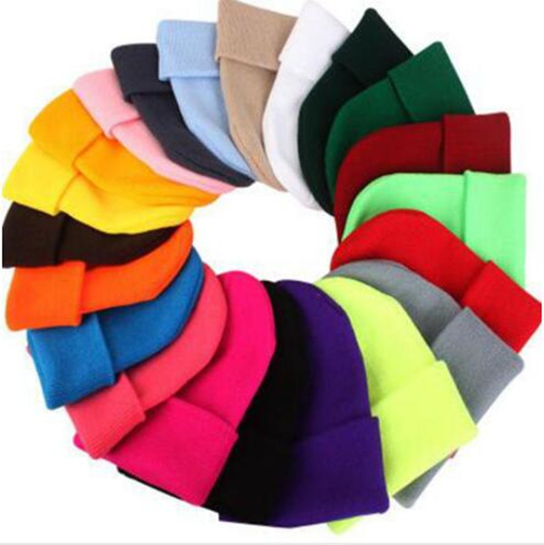 

Kids Knitted Beanie Solid Color Knitted Hats Candy Colors Girl Boy Winter Warm Hats Outdoor Beanie Girls Caps WY104Q, Size:27*14