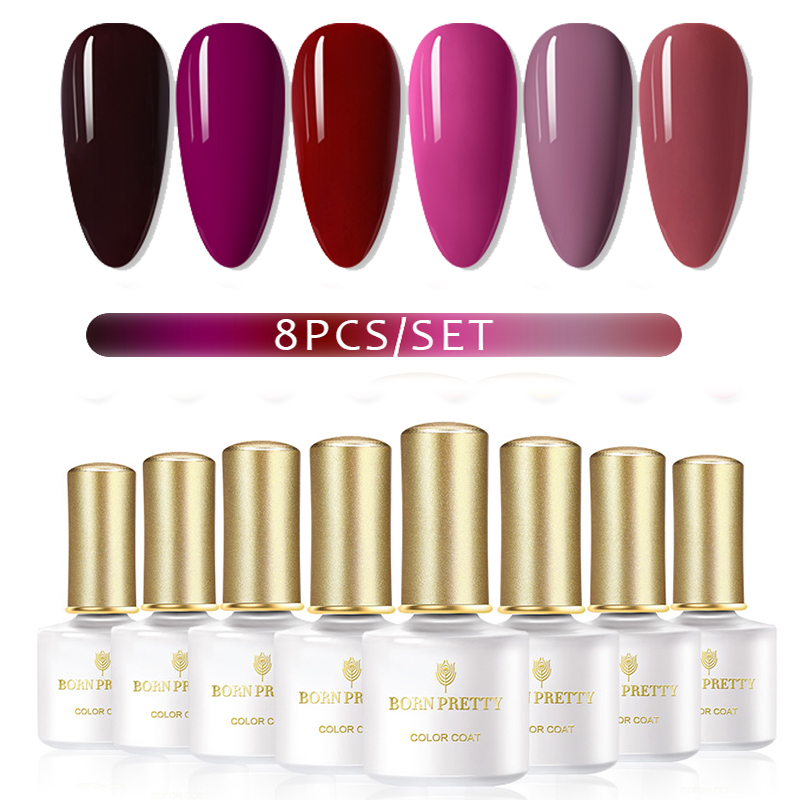 

BORN PRETTY Nail Kit 8PCS Gel Nail Polish Set Soak Off Art UV Gel Pure Color Manicuring Art Varnish Kit, 8pcs set 15