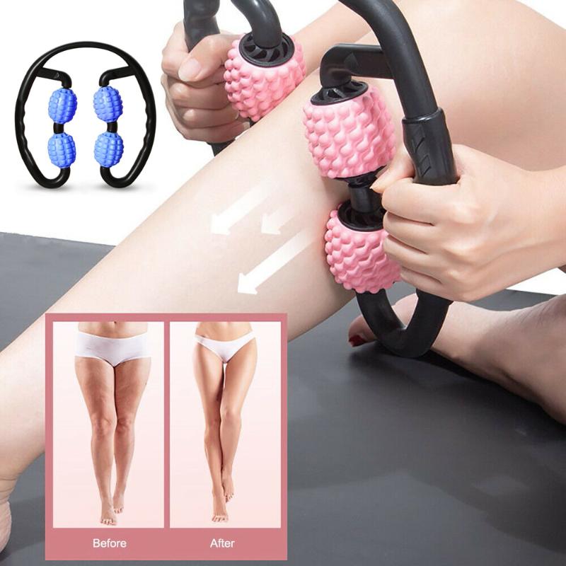 

360° Leg Clamp Muscle Massager 4 Wheels Roller Waist Massage Stick Yoga Fitness Equipments