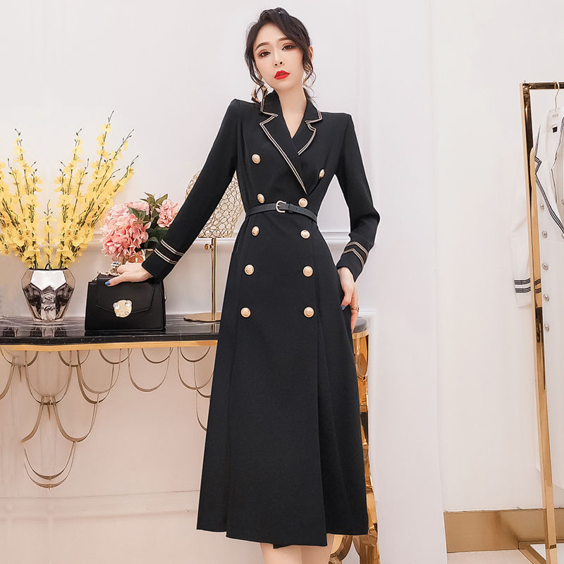 

Women 2020 Spring Autumn Chic Trench Coat Female Casual Long Outerwear With Belt Ladies Fashion Double-breasted Windbreaker L197, Black