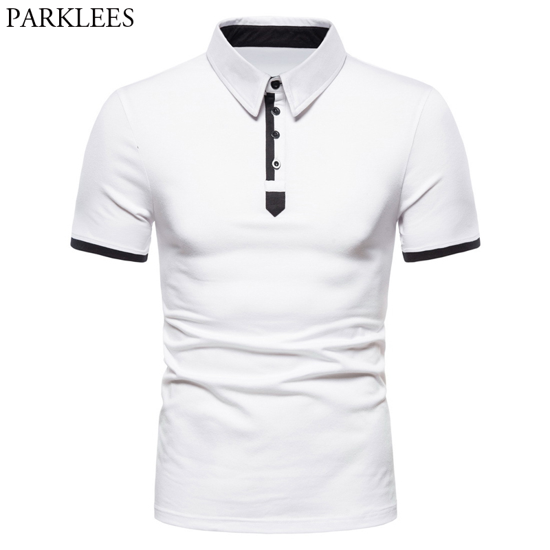 Fashion Contrast Color Shirt Men 2020 Summer Short Sleeve Cotton White Homme Slim Fit Turn Down Collar Camisa