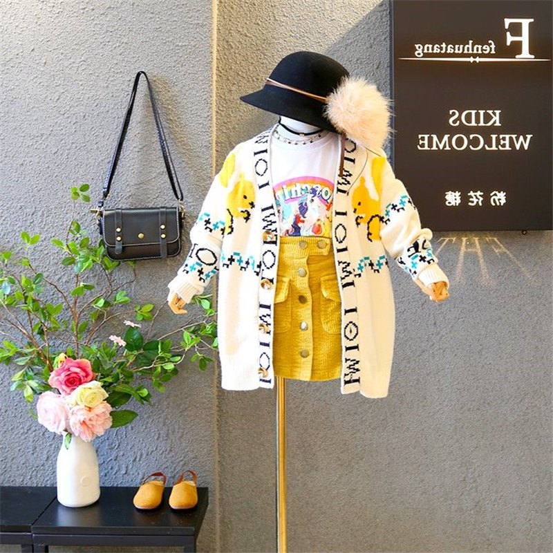 

2020 Girl Baby Cartoon Printed Sweater Cardigan Coat Girls Kids Sweaters Jacket Children winter Coats Clothes