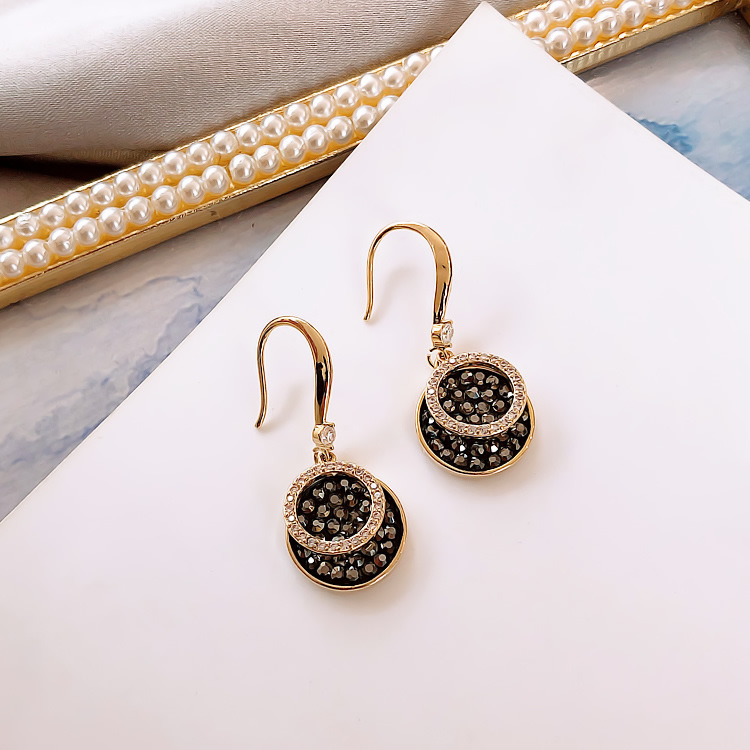 

S982 Hot Fashion Jewelry Geometry Circle Black Diamond Earring Women Elegant Earrings